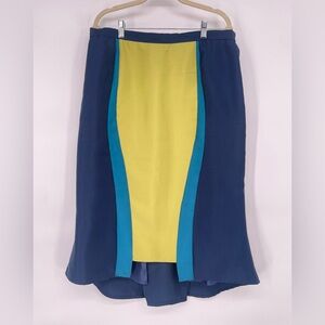 1980s Donnavinci Unique Color-block High Low Hem Midi Length Pencil Skirt